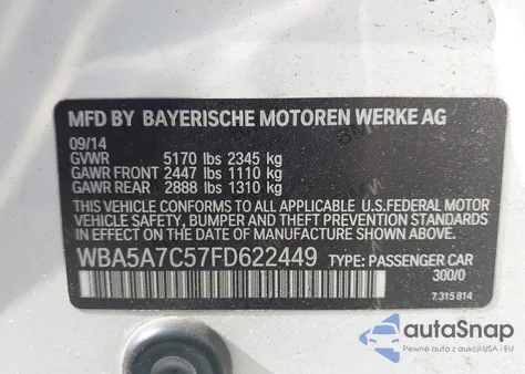 2015 BMW 528I xDrive from USA, damaged, VIN WBA5A7C57FD622449